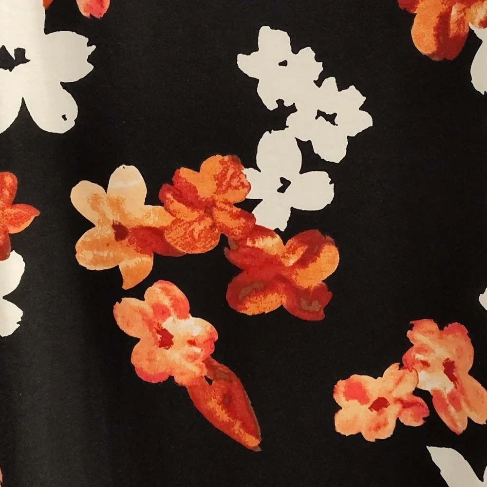 LuLaRoe Long Sleeve Top Size Medium Black With Red Orange White Floral Design - Picture 2 of 8